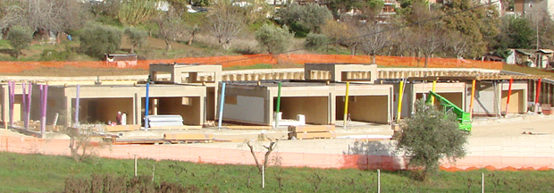 Prima fase dei lavori scuola in legno Folignano - Veduta