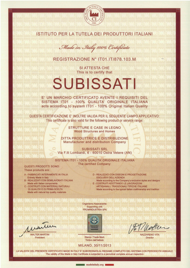 Certificato Subissati
