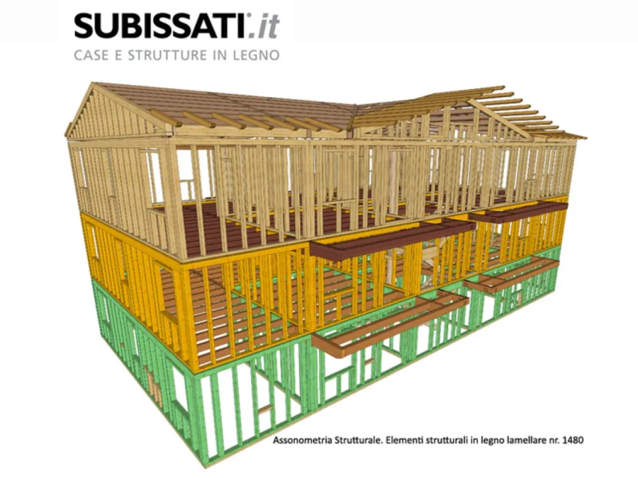 Render 3D edifici in legno prefabbricati Subissati
